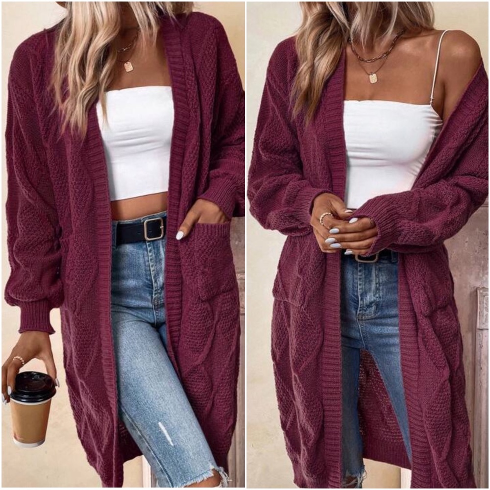 Cozy Loose Fit Open Front Pockets Cardigan